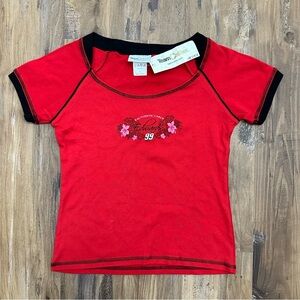VTG Y2K 2000s NWT Edwards 99 NASCAR Racing Red & Black Baby Tee